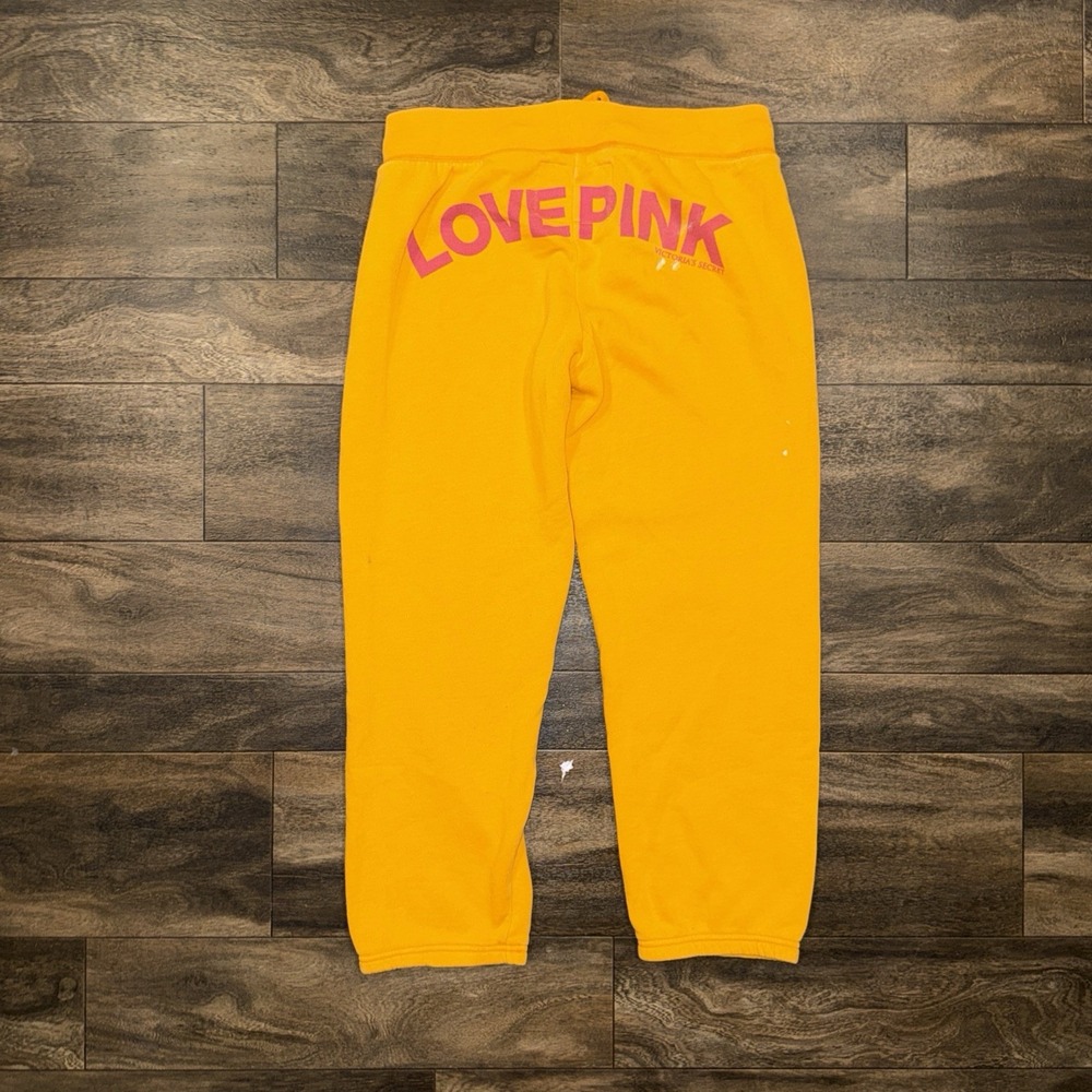 Y2K Vinatge Victoria's Sercet PINK Fleece Sweatpants Women's XS Yellow LOVE PINK
